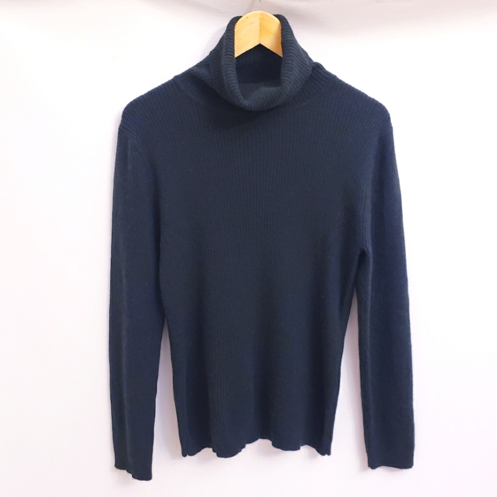 Adrienne Vittadini Angora Blend Green Ribbed Turtleneck Sweater, Size L